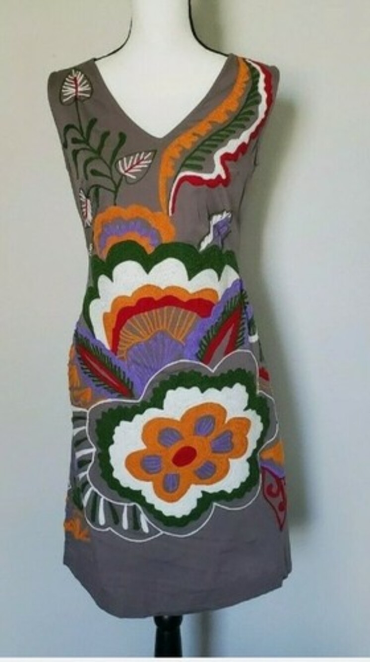 Almatrichi Spain Dress Large Floral Embroidered sz 38 US Small Boho Artisanal